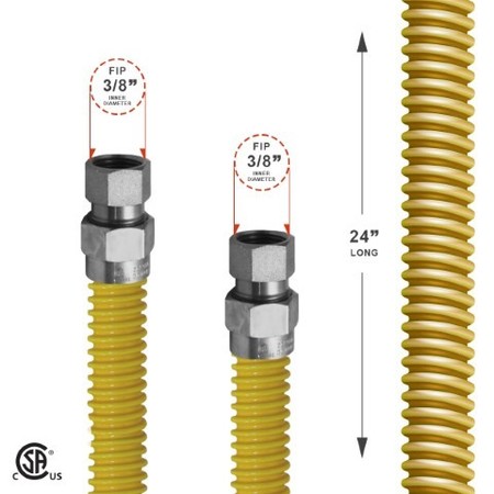 Flextron Gas Line Hose 3/8'' O.D.x24'' Len 3/8" FIP Fittings Yellow Coated Stainless Steel Flexible Connector FTGC-YC14-24H